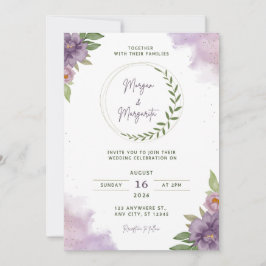 Purple & Green Watercolor Wedding Invitation 招待状