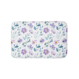 Purple Green Watercolor Wildflower バスマット