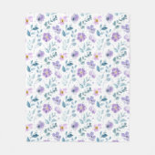 Purple Green Watercolor Wildflower フリースブランケット (正面)