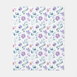 Purple Green Watercolor Wildflower フリースブランケット