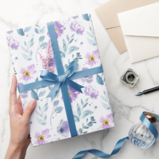 Purple Green Watercolor Wildflower ラッピングペーパー