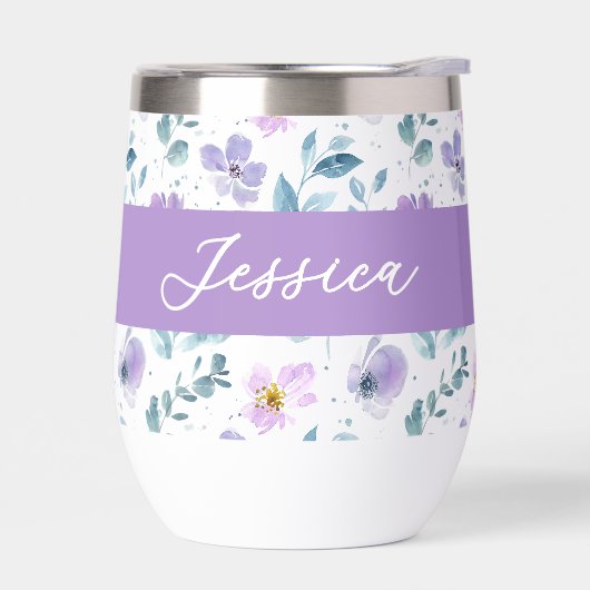Purple Green Watercolor Wildflower Monogram Name (左面)