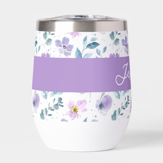 Purple Green Watercolor Wildflower Monogram Name (正面)