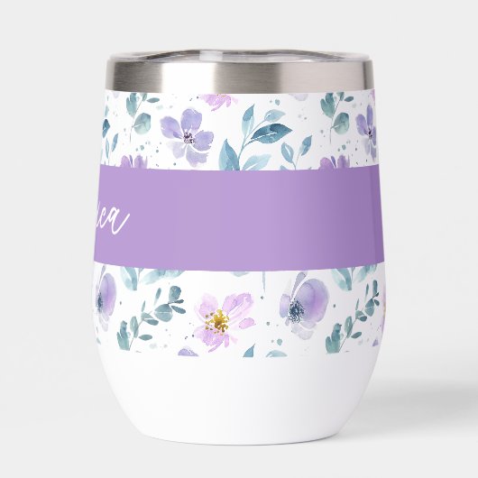 Purple Green Watercolor Wildflower Monogram Name (背面)