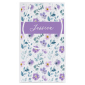 Purple Green Watercolor Wildflower Monogram Name スモールペーパーバッグ (裏面)