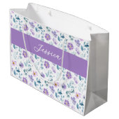 Purple Green Watercolor Wildflower Monogram Name ラージペーパーバッグ (裏面アングル)