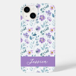 Purple Green Watercolor Wildflower Name Case-Mate iPhone 14ケース