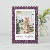 Purple Green White Winter Pattern Photo Christmas シーズンカード (スタンド正面)