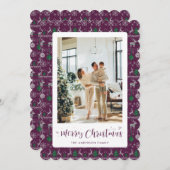 Purple Green White Winter Pattern Photo Christmas シーズンカード (正面/裏面)