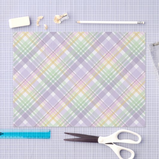 PURPLE GREEN YELLOW EASTER PLAID PATTERN 薄葉紙 (クラフト)