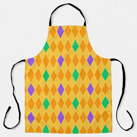 PURPLE GREEN YELLOW MARDI GRAS DIAMOND PATTERN エプロン (正面)