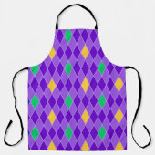 PURPLE GREEN YELLOW MARDI GRAS DIAMOND PATTERN エプロン (正面)