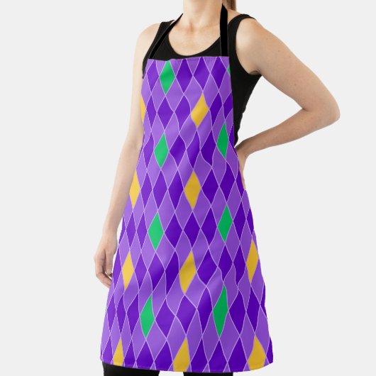 PURPLE GREEN YELLOW MARDI GRAS DIAMOND PATTERN エプロン (インサイチュ)