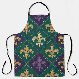 PURPLE GREEN YELLOW MARDI GRAS FLEUR DE LIS エプロン