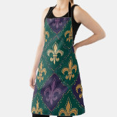 PURPLE GREEN YELLOW MARDI GRAS FLEUR DE LIS エプロン (インサイチュ)
