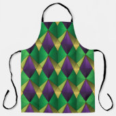 PURPLE GREEN YELLOW MARDI GRAS GEOMETRIC PATTERN エプロン (正面)