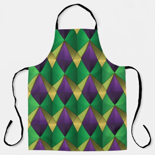 PURPLE GREEN YELLOW MARDI GRAS GEOMETRIC PATTERN エプロン (正面)