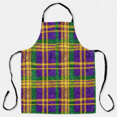 PURPLE GREEN YELLOW MARDI GRAS GLITTER LOOK PLAID エプロン (正面)