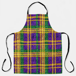 PURPLE GREEN YELLOW MARDI GRAS GLITTER LOOK PLAID エプロン