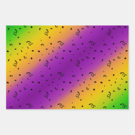 PURPLE GREEN YELLOW MARDI GRAS PATTERNS ラッピングペーパーシート