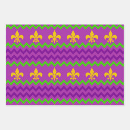 PURPLE GREEN YELLOW MARDI GRAS PATTERNS ラッピングペーパーシート
