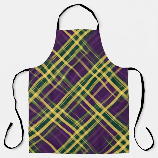 PURPLE GREEN YELLOW MARDI GRAS PLAID PATTERN エプロン (正面)