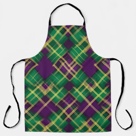PURPLE GREEN YELLOW MARDI GRAS PLAID PATTERN エプロン