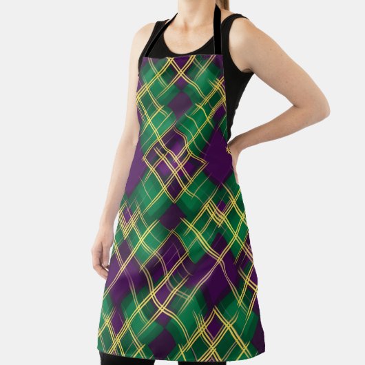 PURPLE GREEN YELLOW MARDI GRAS PLAID PATTERN エプロン (インサイチュ)