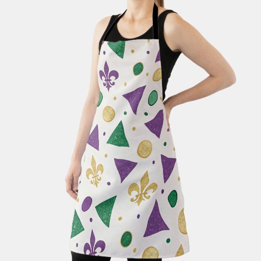 PURPLE GREEN YELLOW MARDI GRAS SHAPES エプロン (インサイチュ)