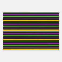 PURPLE GREEN YELLOW MARDI GRAS STRIPES ラッピングペーパーシート