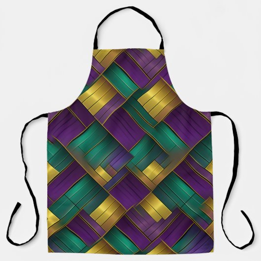 PURPLE GREEN YELLOW MARDI GRAS WEAVE PATTERN エプロン (正面)