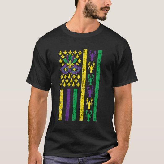 Purple Green Yellow Us Flag Crawfish Jester Funny  Tシャツ (正面)