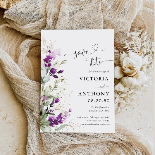 Purple Greenery Lavender Save The Date Cards 招待状