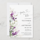 Purple Greenery Lavender Save The Date Cards 招待状 (正面)