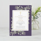 Purple Greenery Photoお祝いof Life Funeral 招待状 (スタンド正面)
