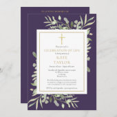 Purple Greenery Photoお祝いof Life Funeral 招待状 (正面/裏面)