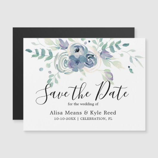 Purple Greenery Save the Date Magnet (正面/裏面)