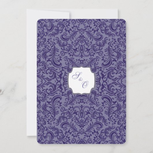 Purple Grey Damask Wedding Invitation 招待状 (裏面)