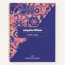 Purple Groovy Psychedelic 60s 70s Floral  ノートブック