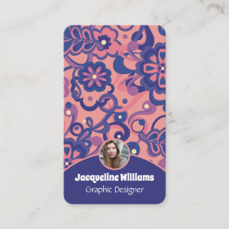 Purple Groovy Psychedelic 60s 70s Floral II 名刺