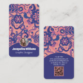 Purple Groovy Psychedelic 60s 70s Floral II 名刺 (正面/裏面)
