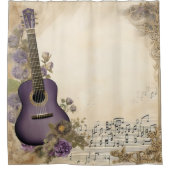 Purple Guitar Music Notes花 シャワーカーテン (正面)