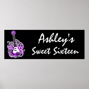 Purple Guitar Rock Star Sweet 16バナーポスター ポスター