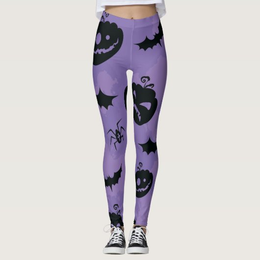 Purple Halloween Leggings with creatures booo レギンス (正面)