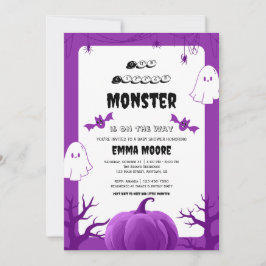 Purple Halloween Monster Baby Shower Design 招待状
