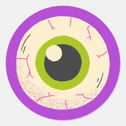 Purple Halloween Quirky Cute Spooky Eyeball ラウンドシール (正面)