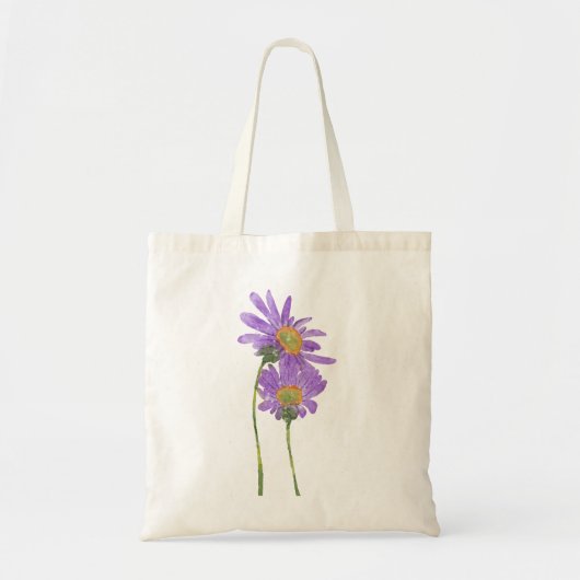 Purple Hand-painted Flowers Illustration トートバッグ (正面)