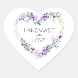 Purple Handmade with Love Quote Floral Heart ハートシール