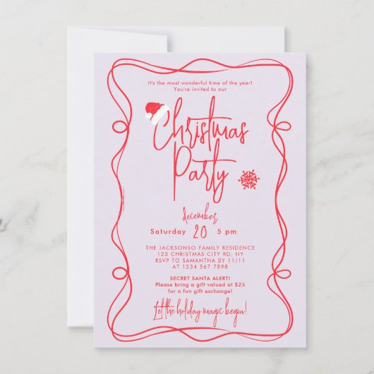 Purple Handwritten Christmas Party Invitation 招待状 (正面)