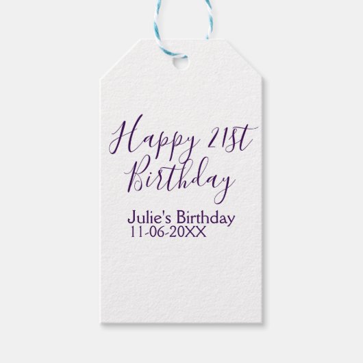 Purple happy 21st birthday name date Keychain ギフトタグ (正面)